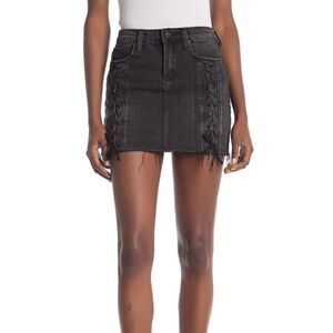Blank NYC Mystique Womens Black Denim New Lace Up side Mini skirt 29